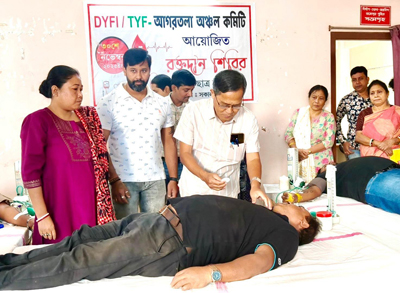 DYFI and TYF organised a voluntary blood donation camp at Agartala in presence of CPIM politburo member and party’s state secretary Jitendra Chaudhury on November 30.